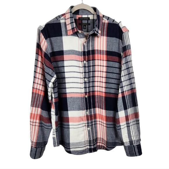 Banana Republic Untucked Slim Fit Plaid Double Layer Button Down Shirt Medium - Picture 2 of 8